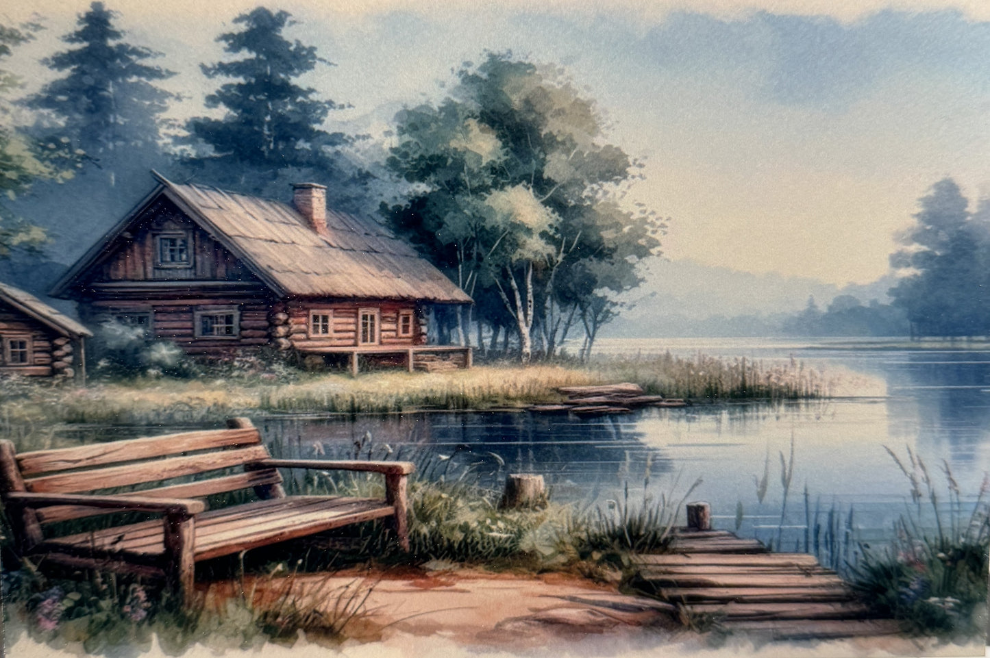 Cabin by the lake metal print