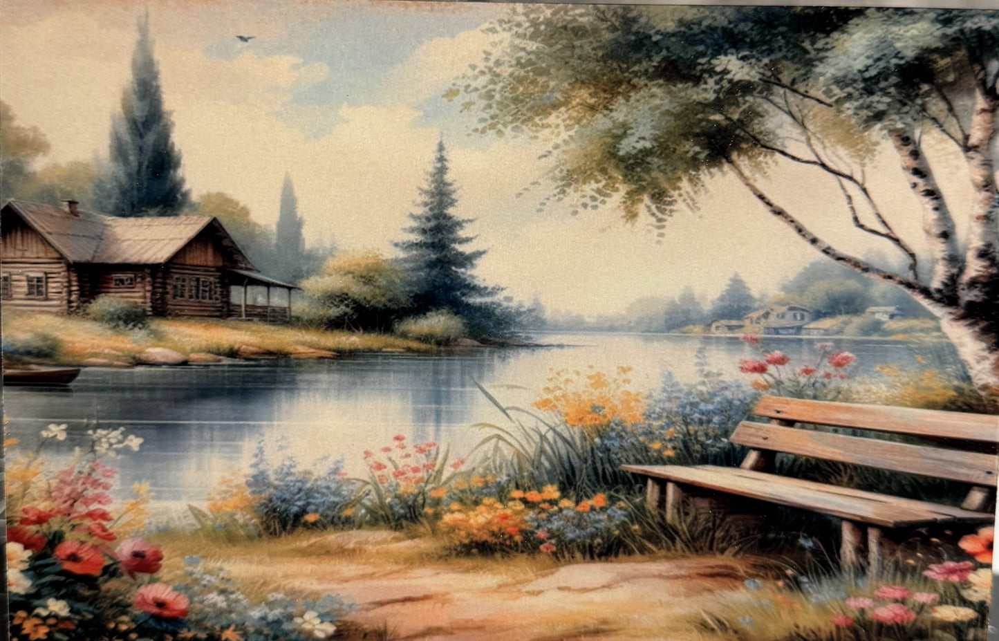 Cabin by the lake metal print