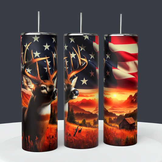 Deer with flag 20oz or 30oz tumbler